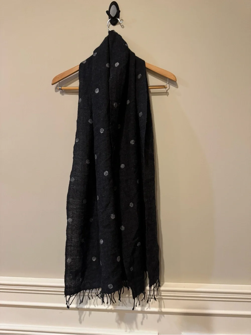 J. Crew Black Scarf with Silver Dot Pattern